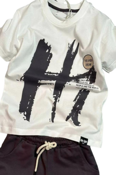 Erkek Çocuk Hi Yazı Baskılı Kısa Kollu Beyaz Şortlu Takım