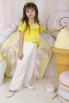 Kız Çocuk Puantiye Desenli Kısa Kollu Sarı Alt Üst Takım