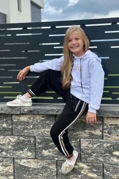 Kız Çocuk V Cool Yazı Baskılı Sweatshirt Zebra ve Gold Şerit Detaylı Deri Eşofman Takım