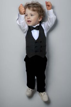 Erkek Bebek Takım Elbise Gri Yelekli Alt Üst Takım