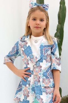 Kız Çocuk Şal Desenli Turkuaz Alt Üst Takım