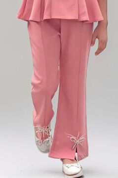 Kız Çocuk Fermuar ve Kemer Detaylı Kruvaze Yaka Pembe Alt Üst Takım