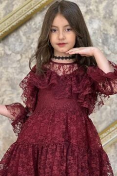 Kız Çocuk Kelebek Desenli Transparan Detaylı Kuyruklu Beyaz Elbise