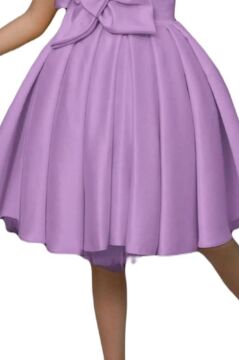 Kız Çocuk Göğsü Çiçek Detaylı Kalın Askılı Lila Abiye