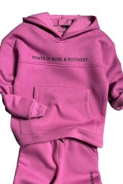 Kız Çocuk Power Of Music Yazı Baskı Kapüşonlu 3 İplik Fuşya Eşofman Takım