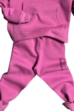 Kız Çocuk Power Of Music Yazı Baskı Kapüşonlu 3 İplik Fuşya Eşofman Takım