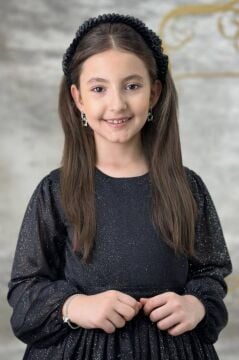 Kız Çocuk Sıfır Yaka Kolları Transparan Eteği Tüllü Simli Siyah Abiye