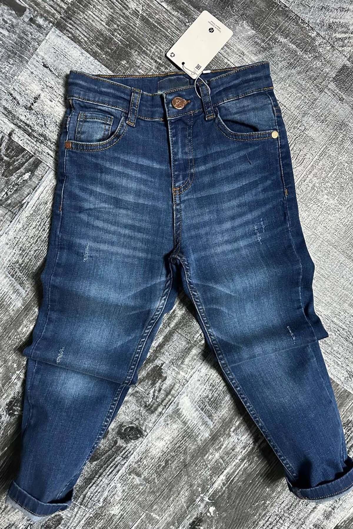 Erkek Çocuk Çift Cepli Likralı Gabardin Mavi Jean Pantolon
