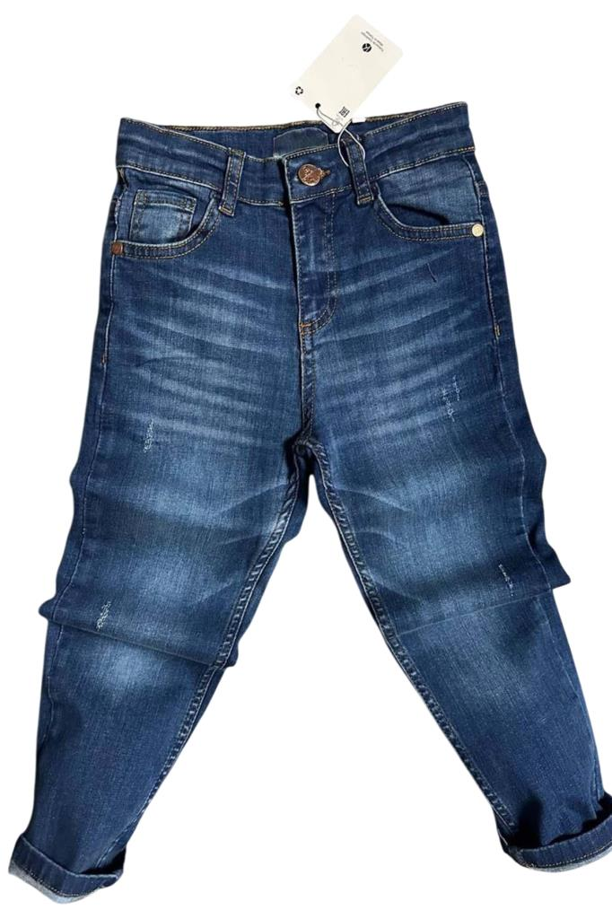 Erkek Çocuk Çift Cepli Likralı Gabardin Mavi Jean Pantolon