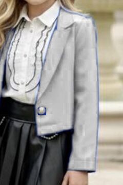 Kız Çocuk Elmas Taşlı Volanlı Gömlek Beyaz Blazer Ceket Taş Detaylı Deri Etekli Takım