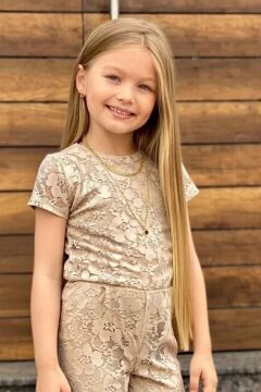 Kız Çocuk Boydan Üzeri Dantel İşlemeli Şeffaf Tül İçi Astarlı Bej Tulum