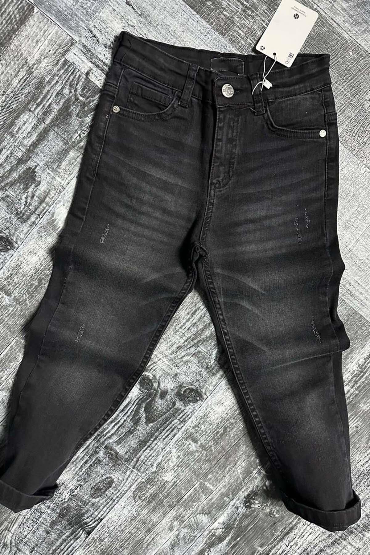 Erkek Çocuk Çift Cepli Likralı Gabardin Siyah Jean Pantolon