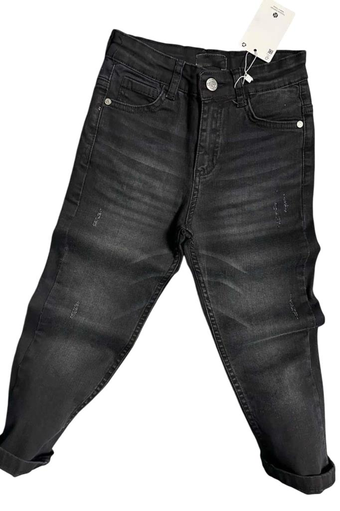 Erkek Çocuk Çift Cepli Likralı Gabardin Siyah Jean Pantolon