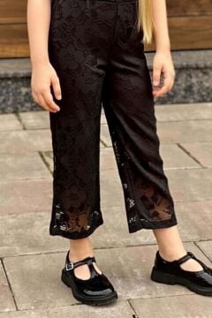 Kız Çocuk Boydan Üzeri Dantel İşlemeli Şeffaf Tül İçi Astarlı Siyah Tulum