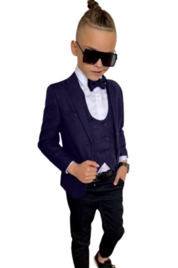 Erkek Çocuk Önden Düğme Detaylı İç Cepli Lacivert Alt Üst Takım