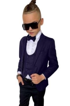 Erkek Çocuk Önden Düğme Detaylı İç Cepli Lacivert Alt Üst Takım