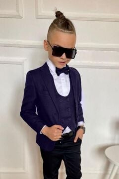 Erkek Çocuk Önden Düğme Detaylı İç Cepli Lacivert Alt Üst Takım