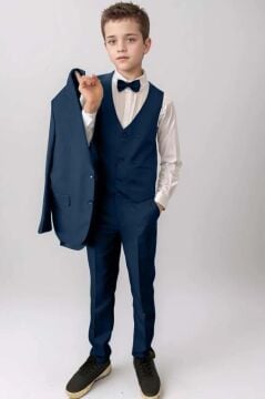 Erkek Çocuk Blazer Ceketli, Cepken Yelekli Lacivert Takım Elbise 10-16 Yaş