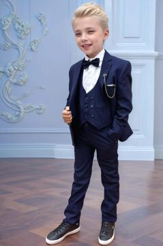 Erkek Çocuk Blazer Ceketli, Cepken Yelekli Lacivert Takım Elbise 10-16 Yaş