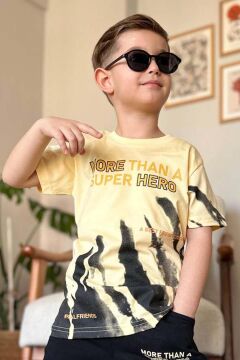 Erkek Çocuk More Than Yazı ve Eskitme Yazı Baskı Detaylı T-Shirt Sarı Eşofman Takım