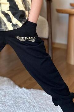 Erkek Çocuk More Than Yazı ve Eskitme Yazı Baskı Detaylı T-Shirt Sarı Eşofman Takım