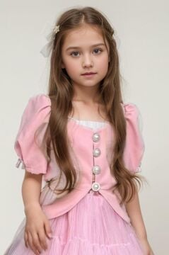 Kız Çocuk Karpuz Kol Düğme Detaylı Ceket Kat Kat Tül Pembe Etekli Takım