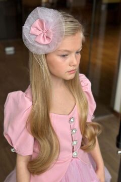 Kız Çocuk Karpuz Kol Düğme Detaylı Ceket Kat Kat Tül Pembe Etekli Takım