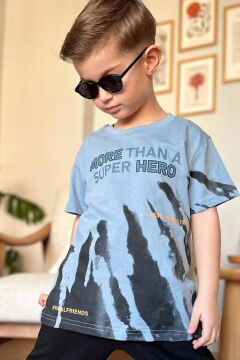 Erkek Çocuk More Than Yazı ve Eskitme Yazı Baskı Detaylı T-Shirt Mavi Eşofman Takım