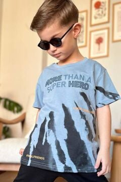 Erkek Çocuk More Than Yazı ve Eskitme Yazı Baskı Detaylı T-Shirt Mavi Eşofman Takım