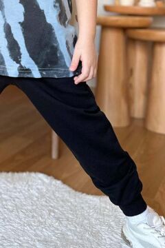 Erkek Çocuk More Than Yazı ve Eskitme Yazı Baskı Detaylı T-Shirt Mavi Eşofman Takım