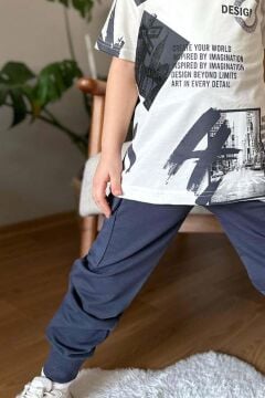 Erkek Çocuk Kargo Cepli ve Design Baskılı Siyah Eşofman Takım