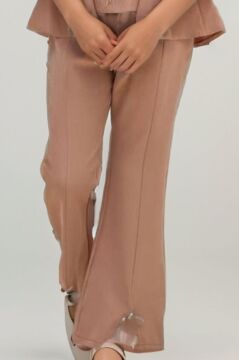 Kız Çocuk Fermuar ve Kemer Detaylı Kruvaze Yaka Bej Alt Üst Takım