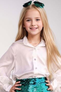 Kız Çocuk Kol Uçları ve Etek Uçu Kırçıllı Pulpaytet Detaylı Yeşil Etekli Takım