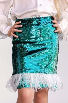 Kız Çocuk Kol Uçları ve Etek Uçu Kırçıllı Pulpaytet Detaylı Yeşil Etekli Takım