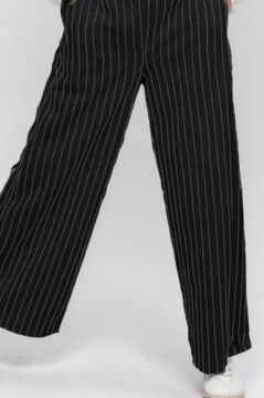 Kız Çocuk Gömlek Yakalı ve Taş Detaylı Gömlek, Çizgi Detaylı Siyah Alt Üst Takım