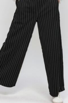 Kız Çocuk Gömlek Yakalı ve Taş Detaylı Gömlek, Çizgi Detaylı Siyah Alt Üst Takım