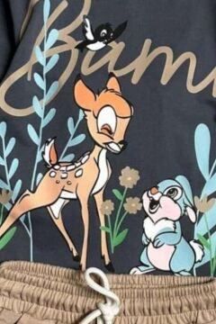 Kız Çocuk Ceylan ve Tavşan Figürlü Bej Şortlu Takım