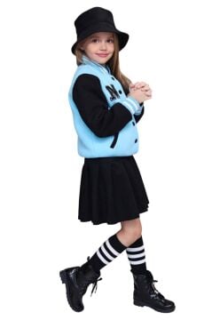 Kız Çocuk Düğme Detaylı Pamuklu Mavi Kolej Ceket Kadife Etekli Takım