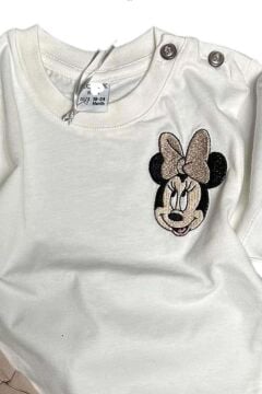 Kız Bebek Ördek İşlemeli Yazı Detaylı Kahverengi Şortlu Takım