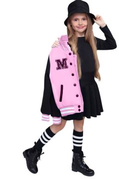 Kız Çocuk Düğme Detaylı Pamuklu Pembe Kolej Ceket Kadife Etekli Takım