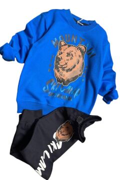 Erkek Çocuk Digital Ayı ve Mountain Yazı Baskılı Mavi Eşofman Takım