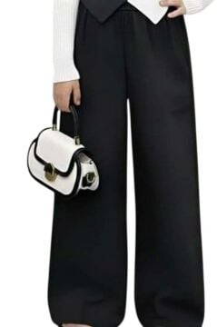 Kız Çocuk Çift Renk Badili Yelek Palazzo Pantolon Siyah Alt Üst Takım