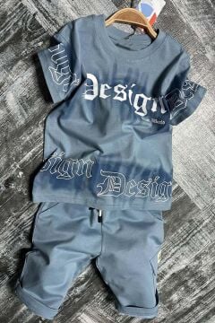 Erkek Çocuk Bisiklet Yaka Gradyan Renk Geçişli Design Mavi Şortlu Takım