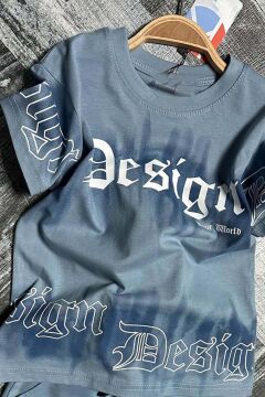 Erkek Çocuk Bisiklet Yaka Gradyan Renk Geçişli Design Mavi Şortlu Takım