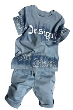 Erkek Çocuk Bisiklet Yaka Gradyan Renk Geçişli Design Mavi Şortlu Takım