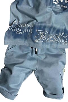 Erkek Çocuk Bisiklet Yaka Gradyan Renk Geçişli Design Mavi Şortlu Takım