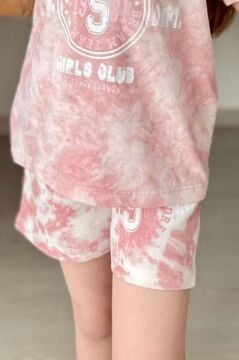 Kız Çocuk Florida Yazı Baskılı Penye T-Shirt Pudra Şortlu Takım