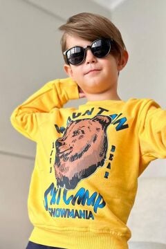 Erkek Çocuk Digital Ayı ve Mountain Yazı Baskılı Sarı Eşofman Takım