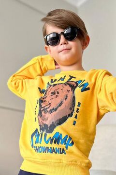 Erkek Çocuk Digital Ayı ve Mountain Yazı Baskılı Sarı Eşofman Takım