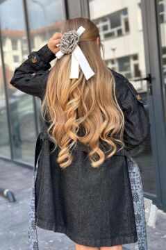 Kız Çocuk Yakası Fırfır ve İnci Detaylı Ekose Elbise New Düğme ve Kemer Detaylı Siyah Trençkot